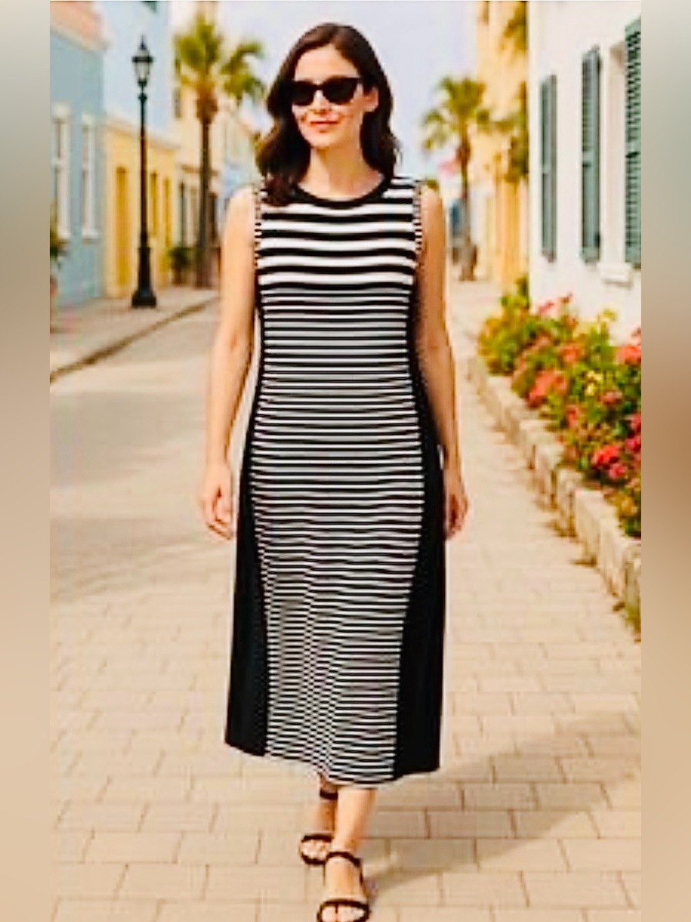 Chico's Black & White Striped Maxi Dress Sz L/XL CHICOS 2